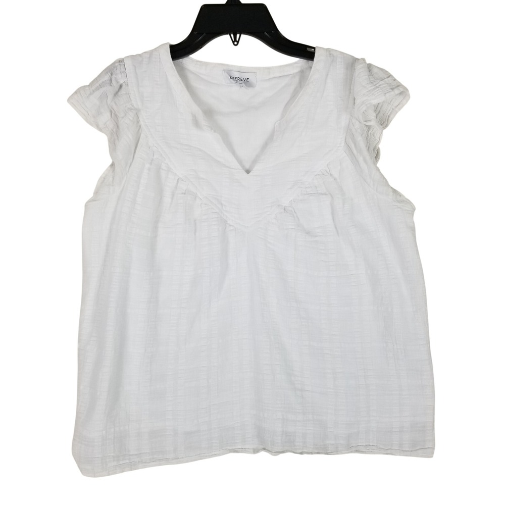 Evereve Blouse Women Medium White Flutter Sleeve Textured V-Neck Cotton Top